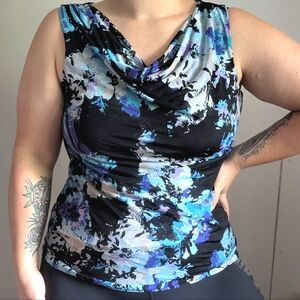212 Collection Blue Floral Cowl Neck Sleeveless Blouse Size Medium